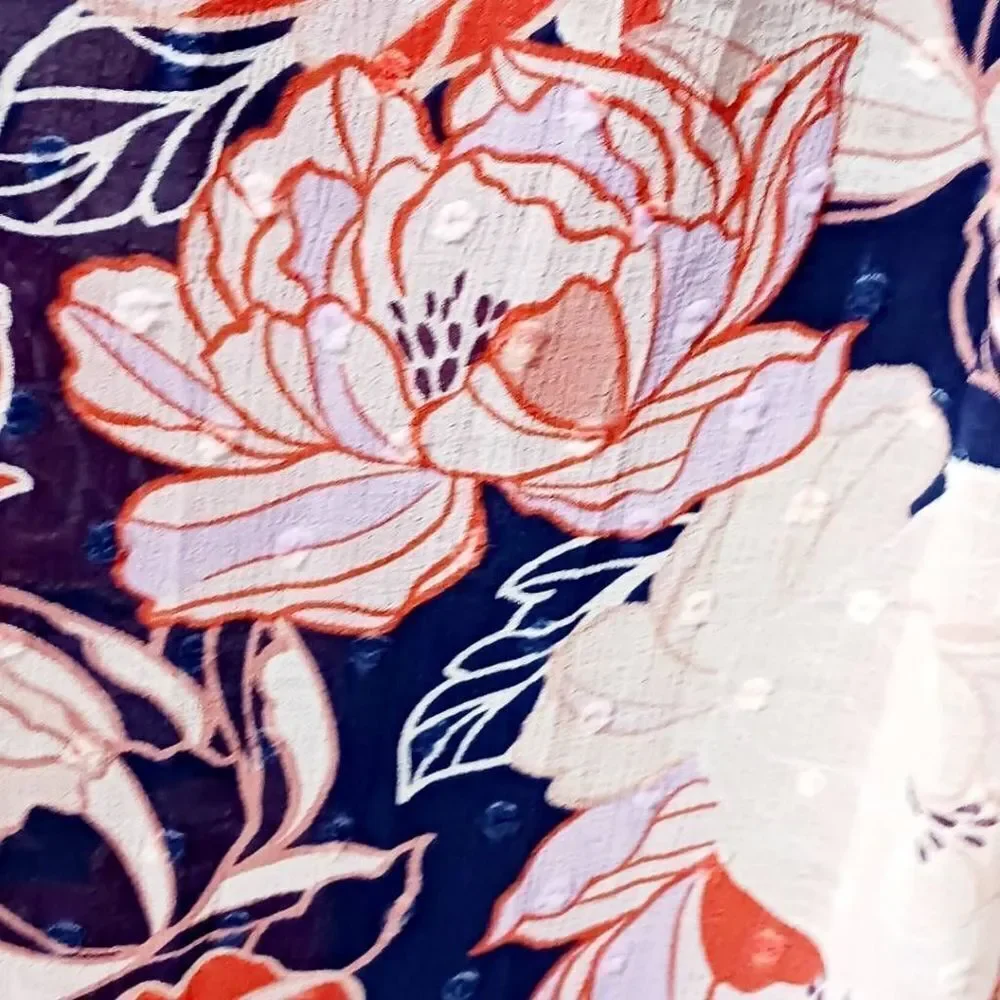 TORRID NEW Navy Floral Swiss Dot Button down Tea- Length Dress. - Picture 4 of 16